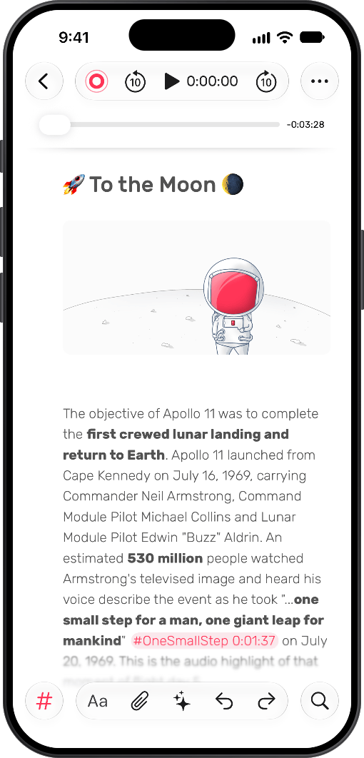 iPhone — a note recording, with timestamps