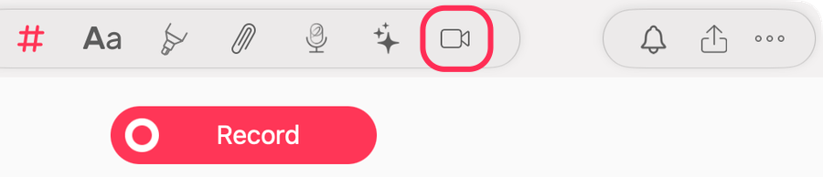 Screen Recording icon in the note toolbar